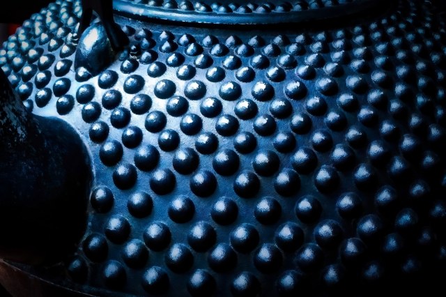 Close-up of the arare (hail) dot pattern on Nanbu cast iron