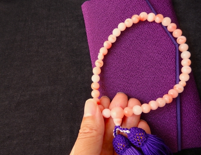 Close-up of natural wood and stone beads