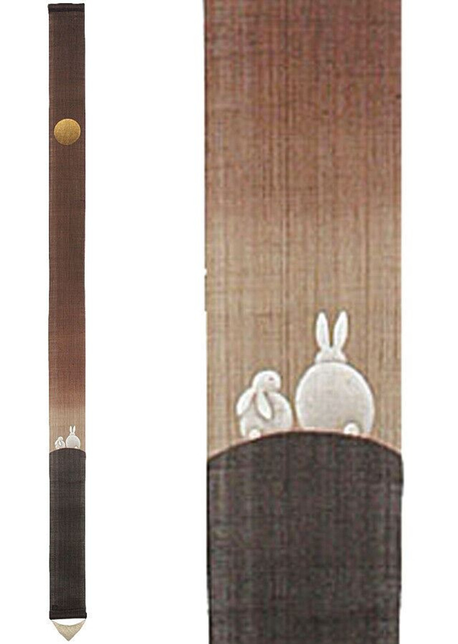 Japanese tapestry with rabbits gazing at the moon