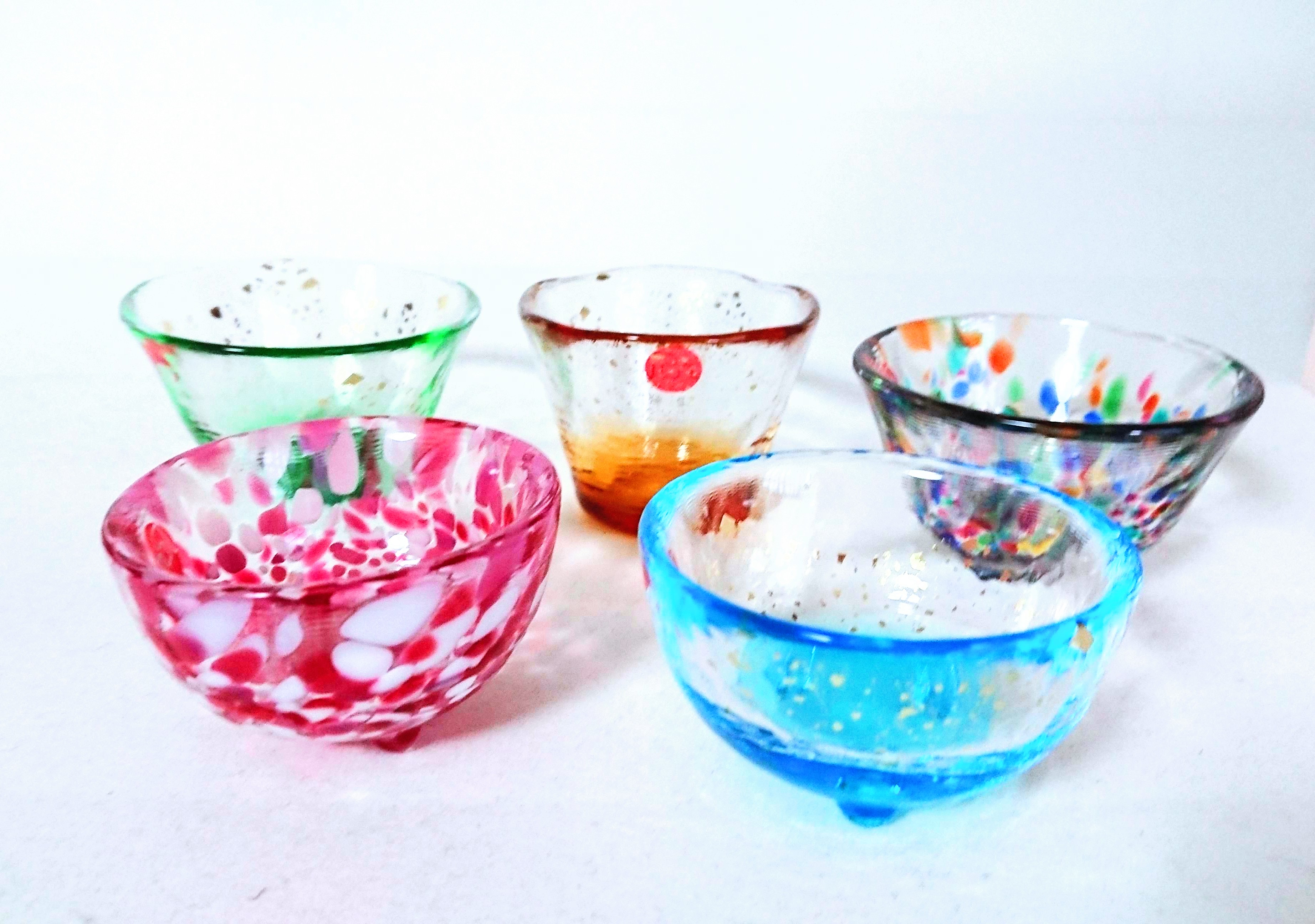 Sakazuki Japanese glass Sake cup set of 5 Tsugaru Vidro Made in japan