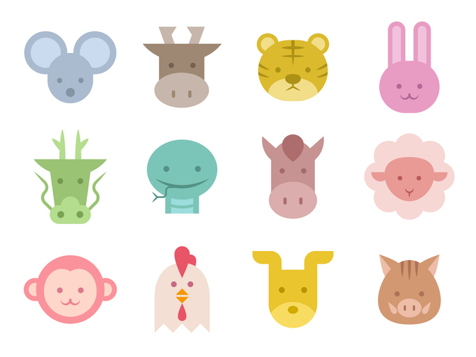 The twelve animals of the Japanese zodiac, or Eto, illustrated in a friendly graphic.